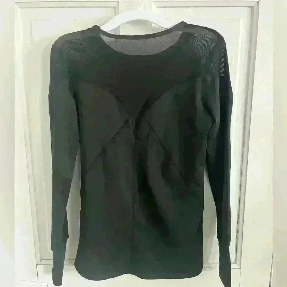 Amazon Brand Black Compression Mesh Detail Workout Long Sleeve Top | Size Medium